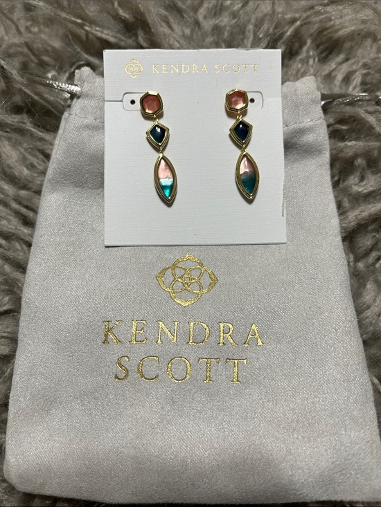Kendra Scott Jewelry - Kendra Scott Gold-Tone Drop Earrings with Pink and Teal Accents